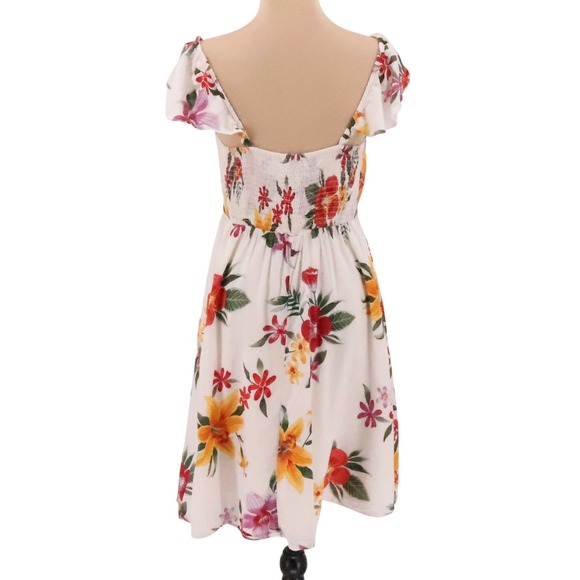 Old Navy Tropical Floral Dress Off Shoulder White Smocked Back Ruffle Size S - Picture 3 of 11